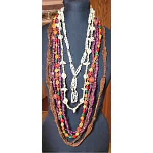 Vintage Hippie Necklace Lot Seeds Fruit Pits Nuts Tribal Shell Long Ethnic Q